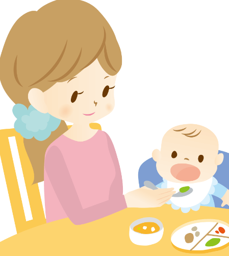 赤ちゃんと食事をするママ