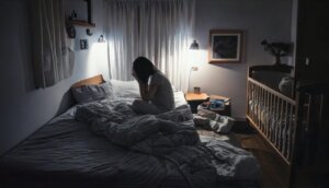 睡眠についての悩みを持つ育児中のママ