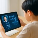 タブレットを使って勉強をする子供
