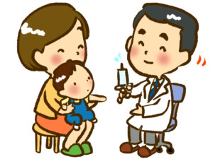 インフルエンザの予防接種を受ける子供とママ